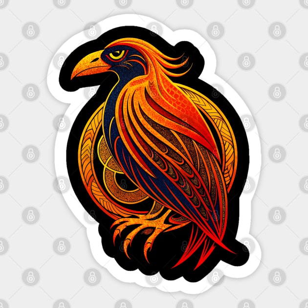 Celtic Raven Bird red and orange Sticker by Ravenglow